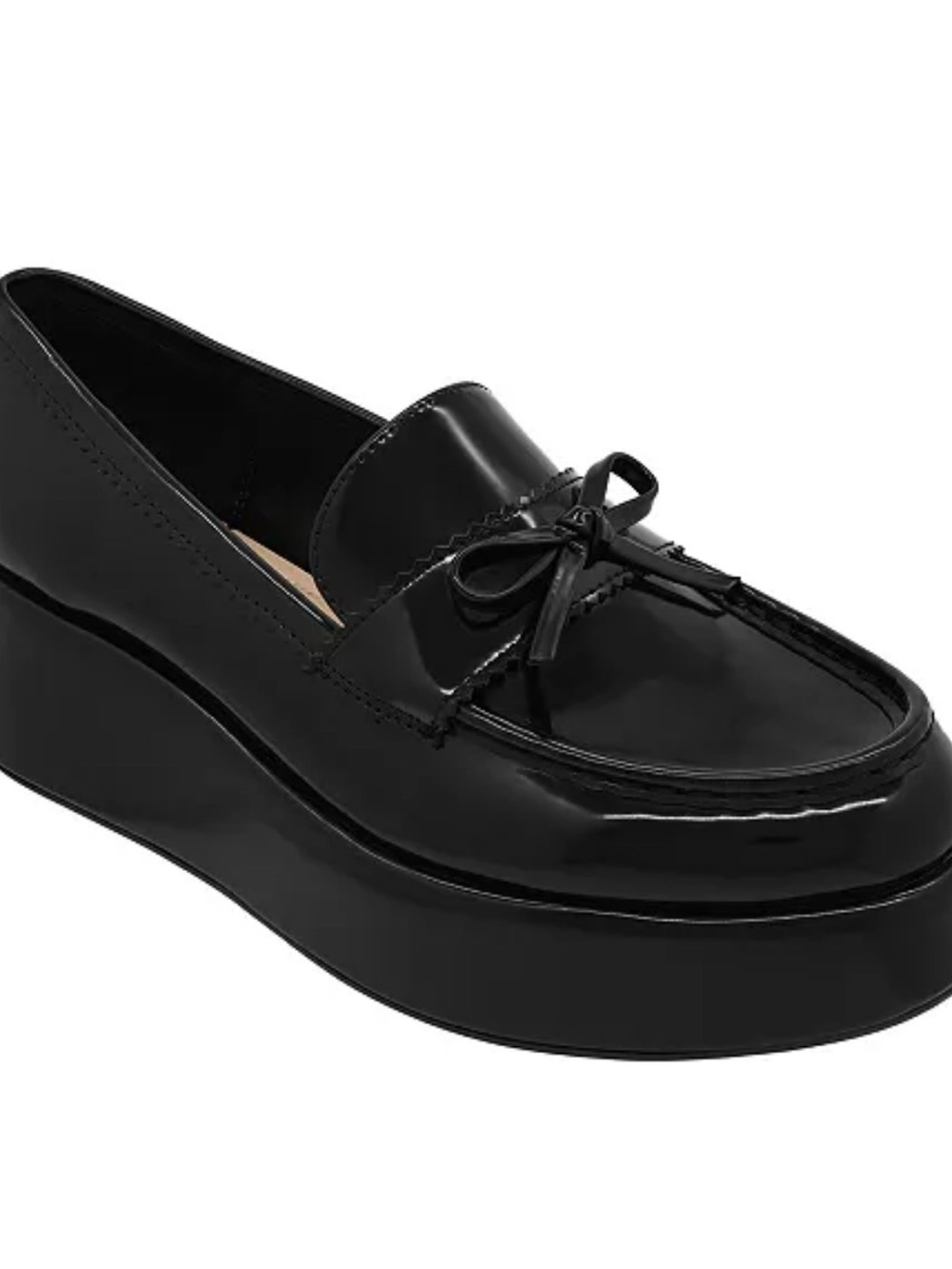 Black Patent Platform Loafer with Bow Accent Sz 6.5 M new!